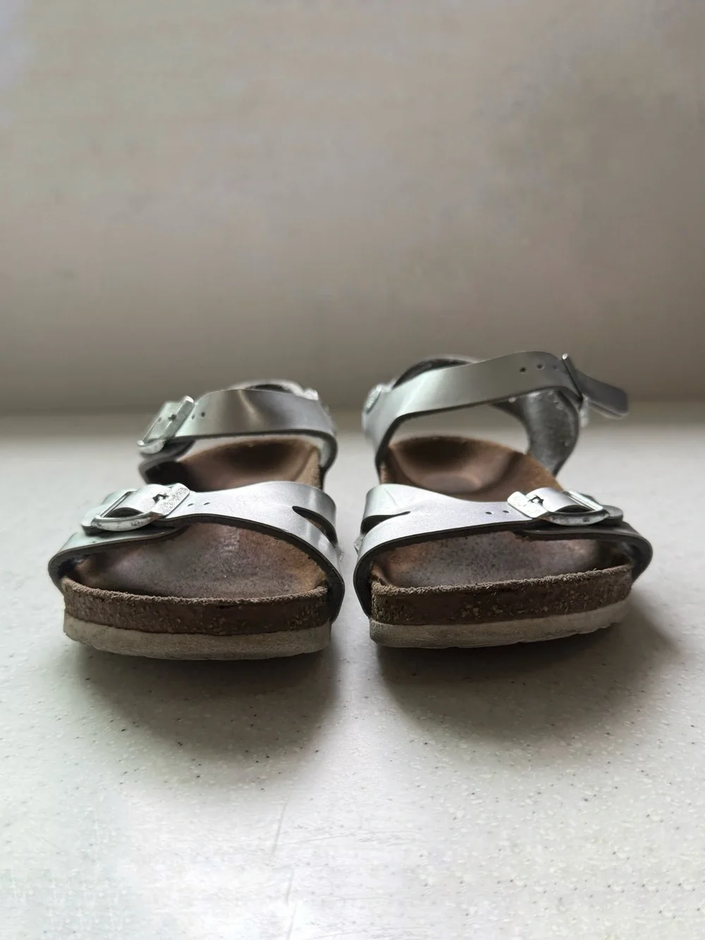 Birkenstock Kids Metallic Silver Double Buckle Ankle-Strap Sandals size 13-13.5